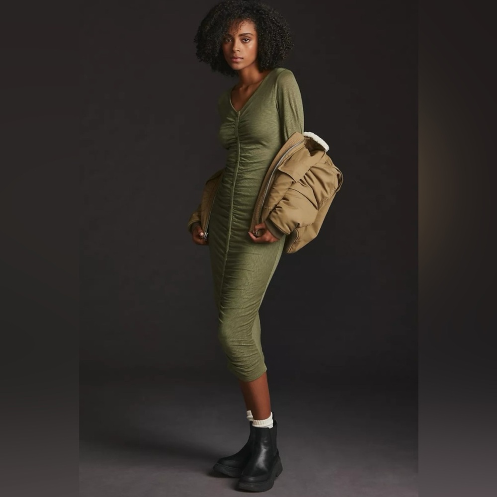 NWT : Anthropologie x Stateside Bodycon Button Fitted Dress sz Small Green Khaki